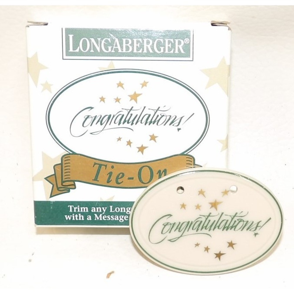Longaberger Congratulations Tie-On Ceramic Basket Accessory Oval Stars Gold